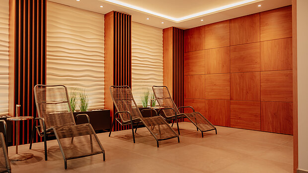 Ruheraum im Wellnessbereich – Stadthotel Borken Ruheraum mit komfortablen Liegen im Wellnessbereich des Stadthotel Borken by Hackmann